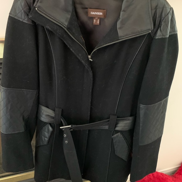 Danier Belted Leather Detail Coat, black, size Small - Picture 5 of 5